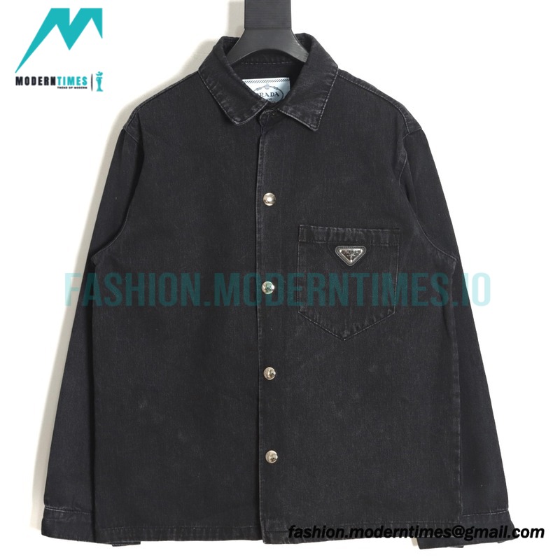 Prada - Washed Triangle Label Denim Shirt