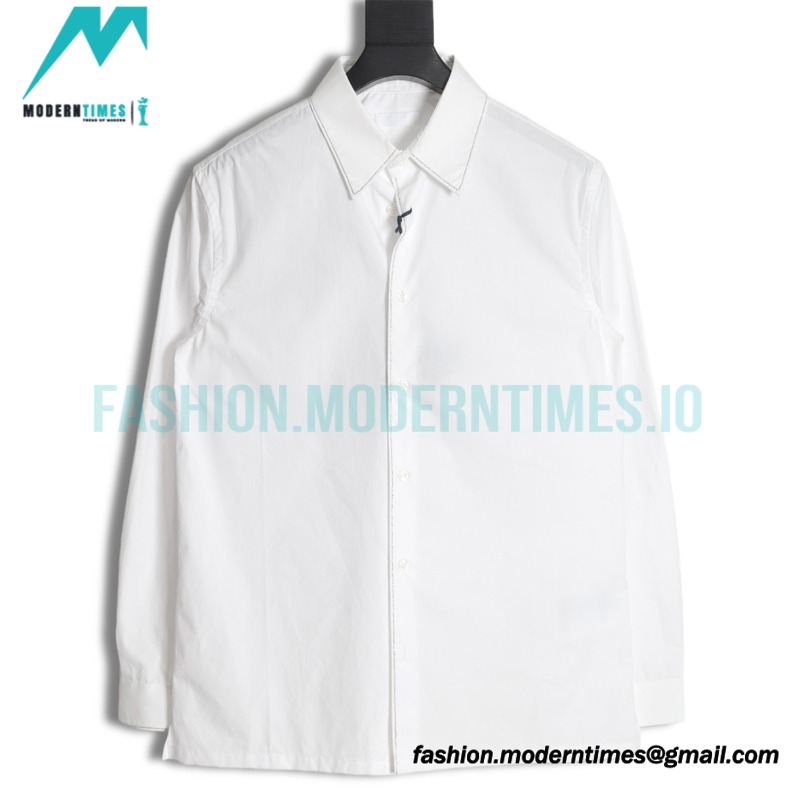 Prada - 23SS Silver Border Beaded Long Seeve Shirt