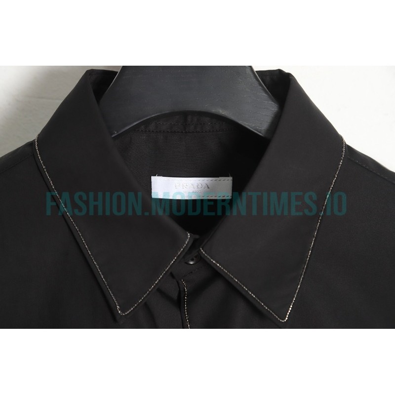 Prada - 23SS Silver Border Beaded Long Seeve Shirt
