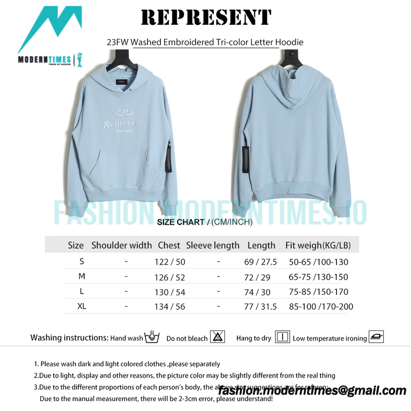 Represent - 23FW Washed Embroidered Tri-color Letter Hoodie