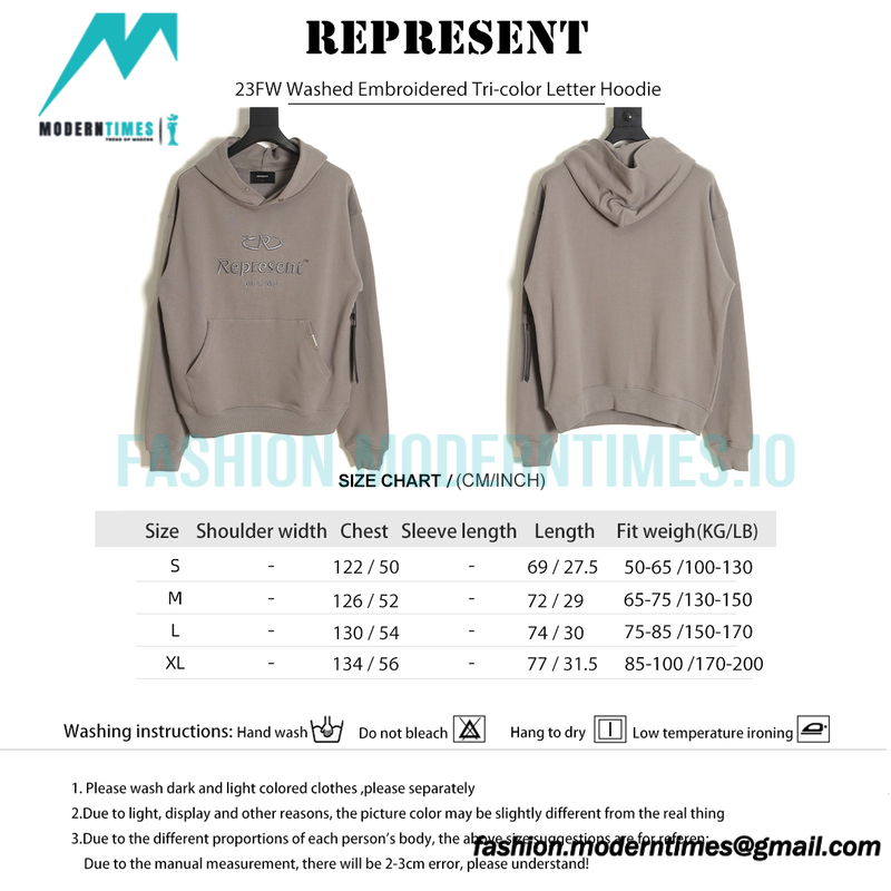 Represent - 23FW Washed Embroidered Tri-color Letter Hoodie