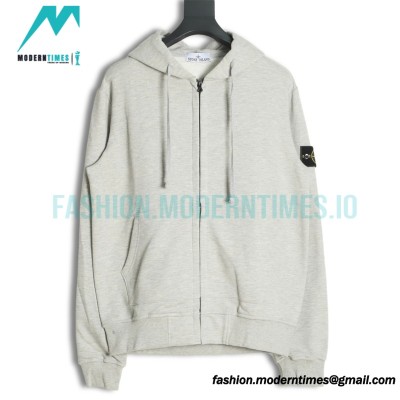 Stone Island - Classic Solid Color Logo Zipper Hoodie