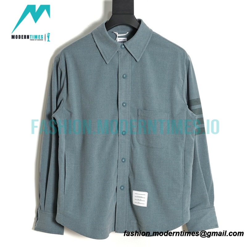 Thom Browne - 23SS 4-Bar Smoke Cyan Flannel Long-sleeved Shirt Jacket
