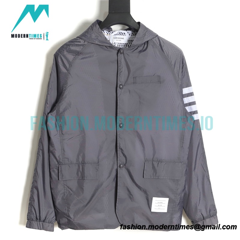 Thom Browne - 4-bar Mesh Hooded Trench Coat Jacket