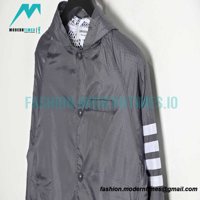 Thom Browne - 4-bar Mesh Hooded Trench Coat Jacket