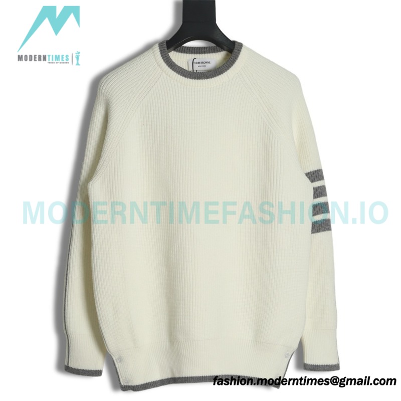  Thom Browne - 23SS Four-stripe Color-matching Pullover Long-sleeved Crewneck Sweater