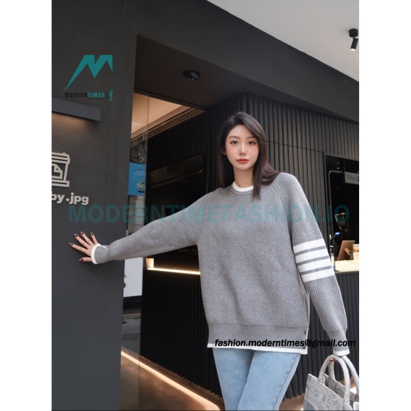  Thom Browne - 23SS Four-stripe Color-matching Pullover Long-sleeved Crewneck Sweater