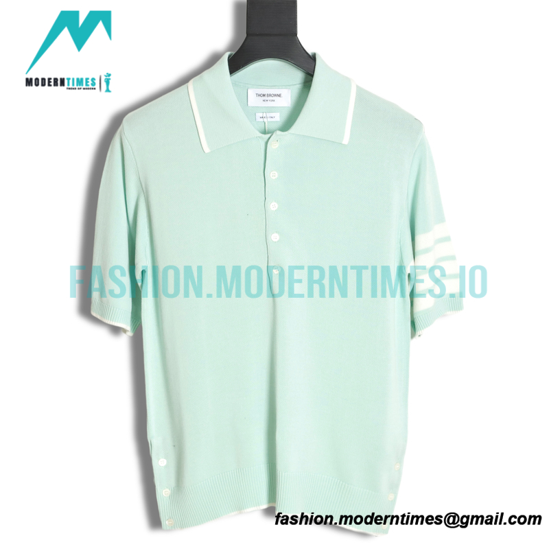 Thom Browne - 23SS Mulberry Silk Striped Polo Short-sleeved T-shirt