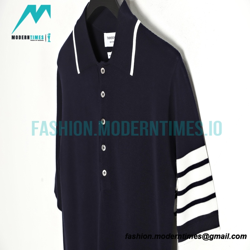 Thom Browne - 23SS Mulberry Silk Striped Polo Short-sleeved T-shirt