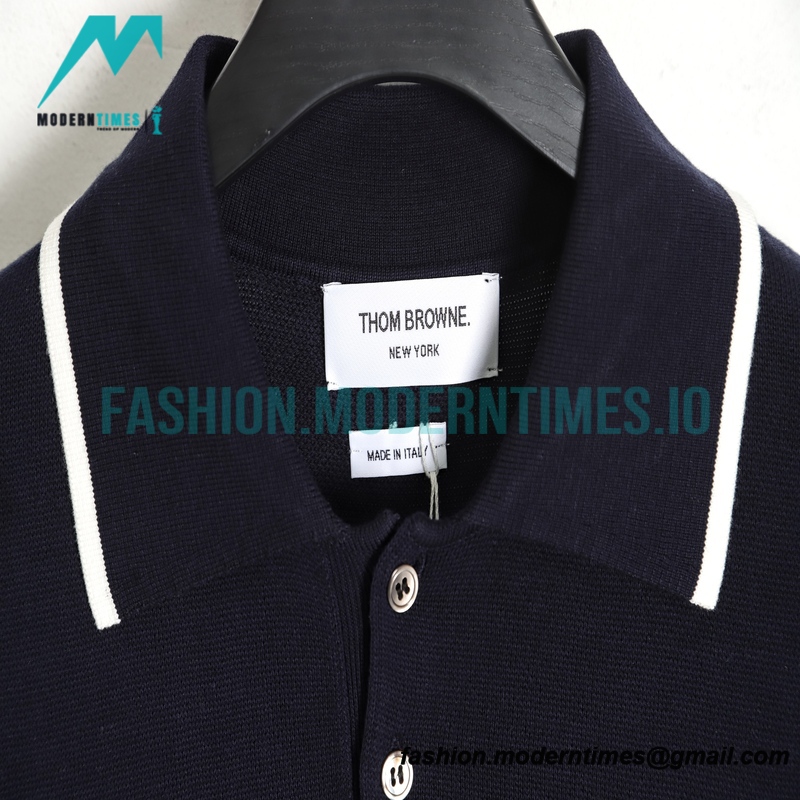 Thom Browne - 23SS Mulberry Silk Striped Polo Short-sleeved T-shirt