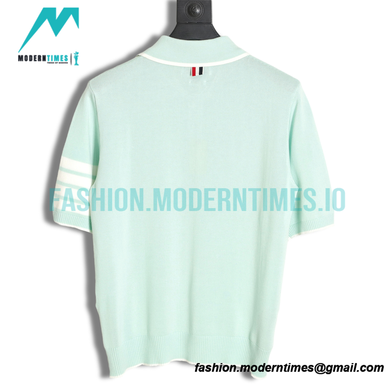 Thom Browne - 23SS Mulberry Silk Striped Polo Short-sleeved T-shirt