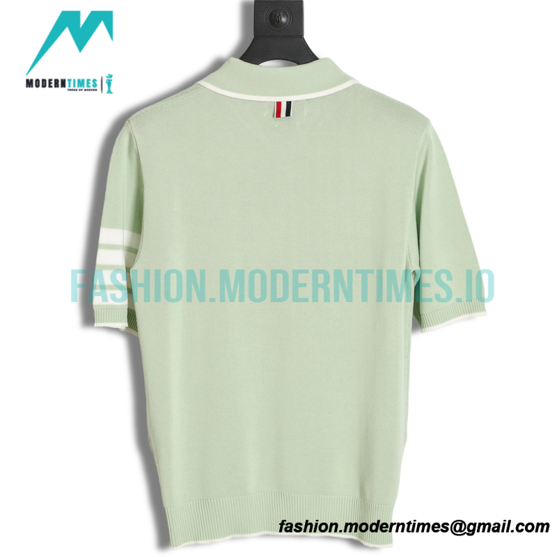 Thom Browne - 23SS Mulberry Silk Striped Polo Short-sleeved T-shirt