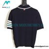 Thom Browne - 23SS Mulberry Silk Striped Polo Short-sleeved T-shirt