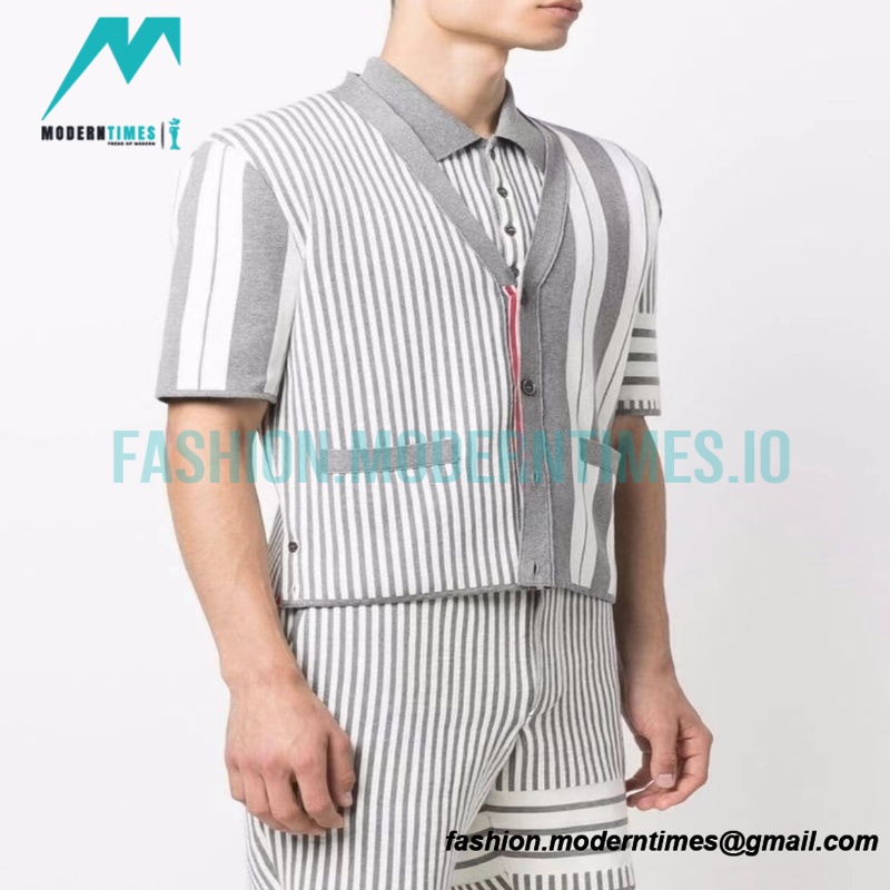 Thom Browne - 22ss Striped Short-sleeved Cardigan Sweatershirts