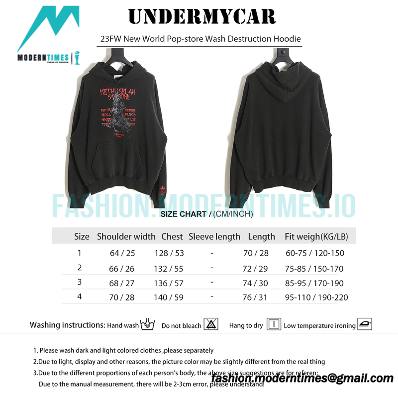 Undermycar -23FW New World Pop-store Wash Destruction Hoodie