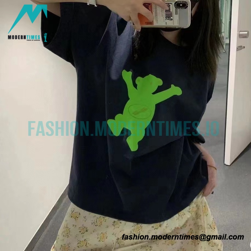 We11 Done - Dancing Bear Flocked Print Short-sleeved T-shirt