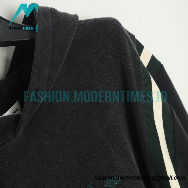 Saint Laurent - 22FW Sauteed Sand Pasted Fabric Embroidered Hoodie