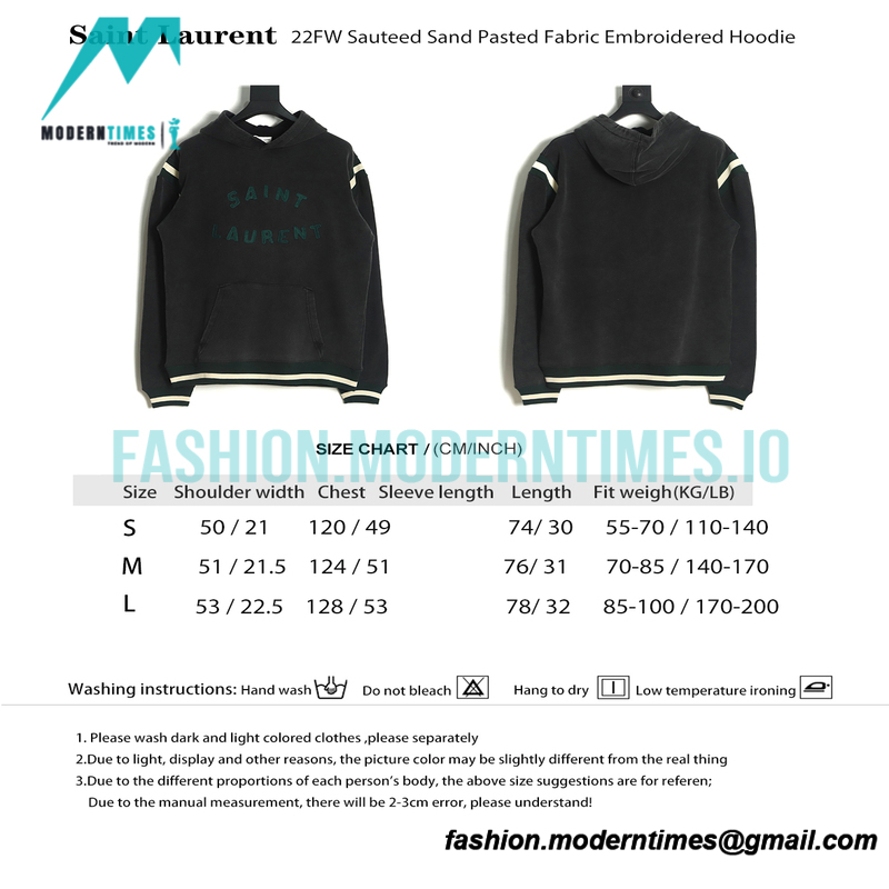 Saint Laurent - 22FW Sauteed Sand Pasted Fabric Embroidered Hoodie