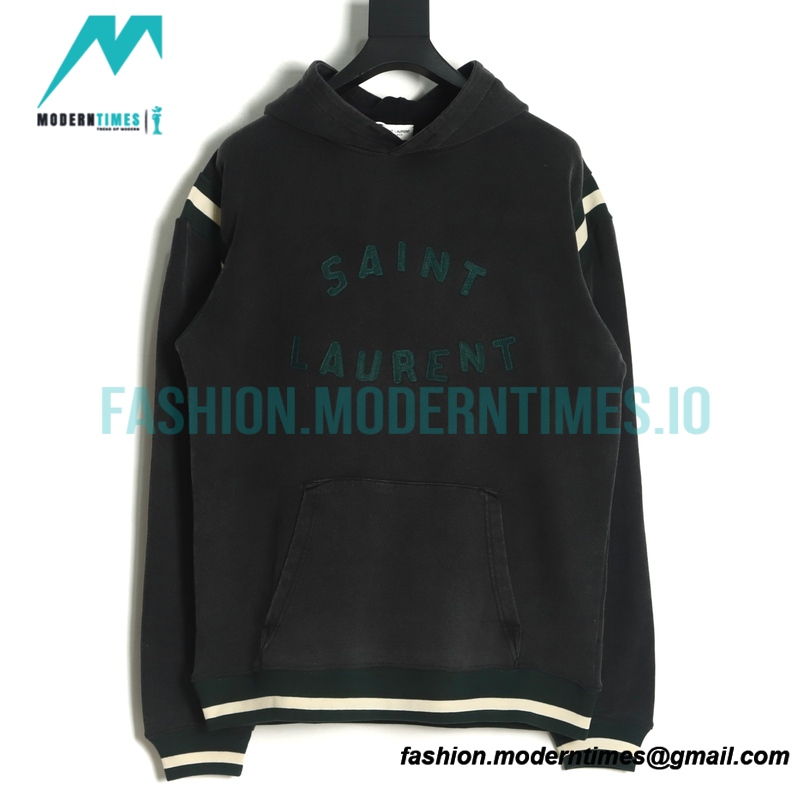 Saint Laurent - 22FW Sauteed Sand Pasted Fabric Embroidered Hoodie