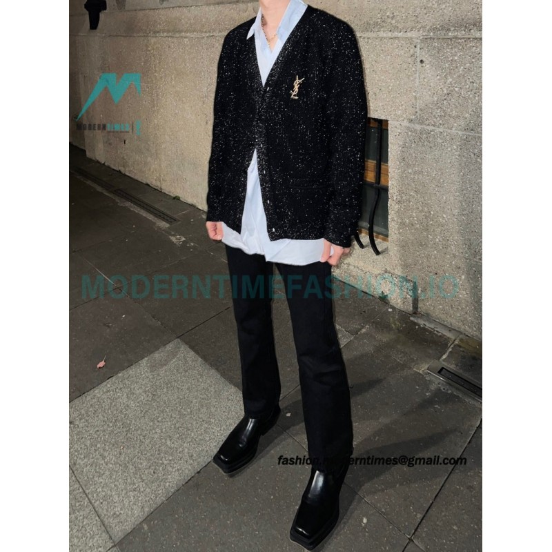 Saint Laurent - 23FW Silver Wool Cardigan Sweater