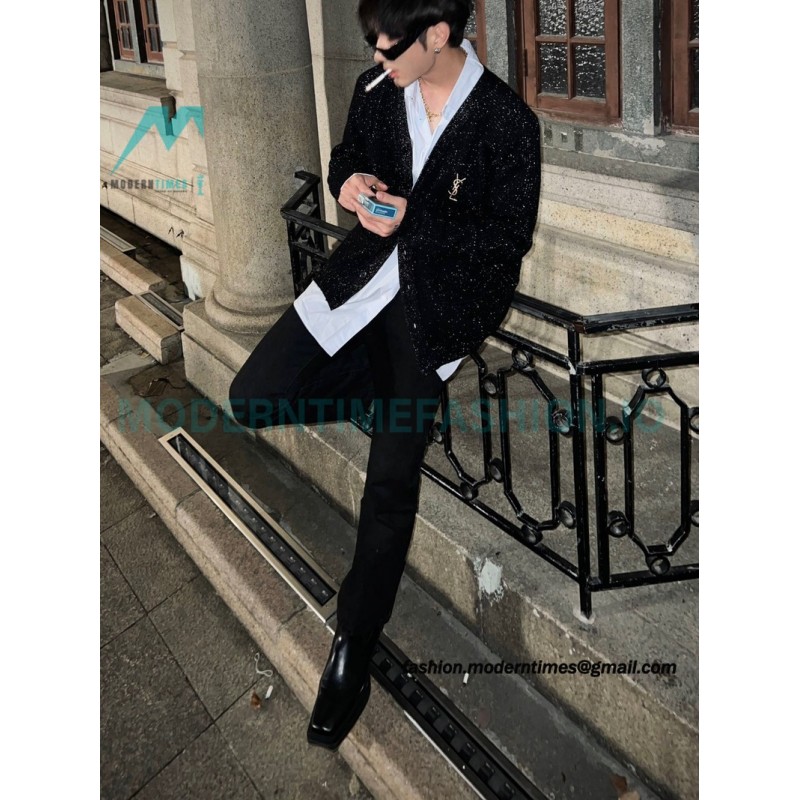 Saint Laurent - 23FW Silver Wool Cardigan Sweater