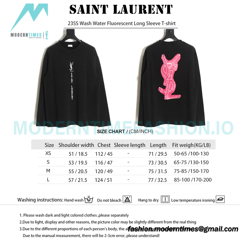Saint Laurent - 23SS Wash Water Fluorescent Long Sleeve T-shirt