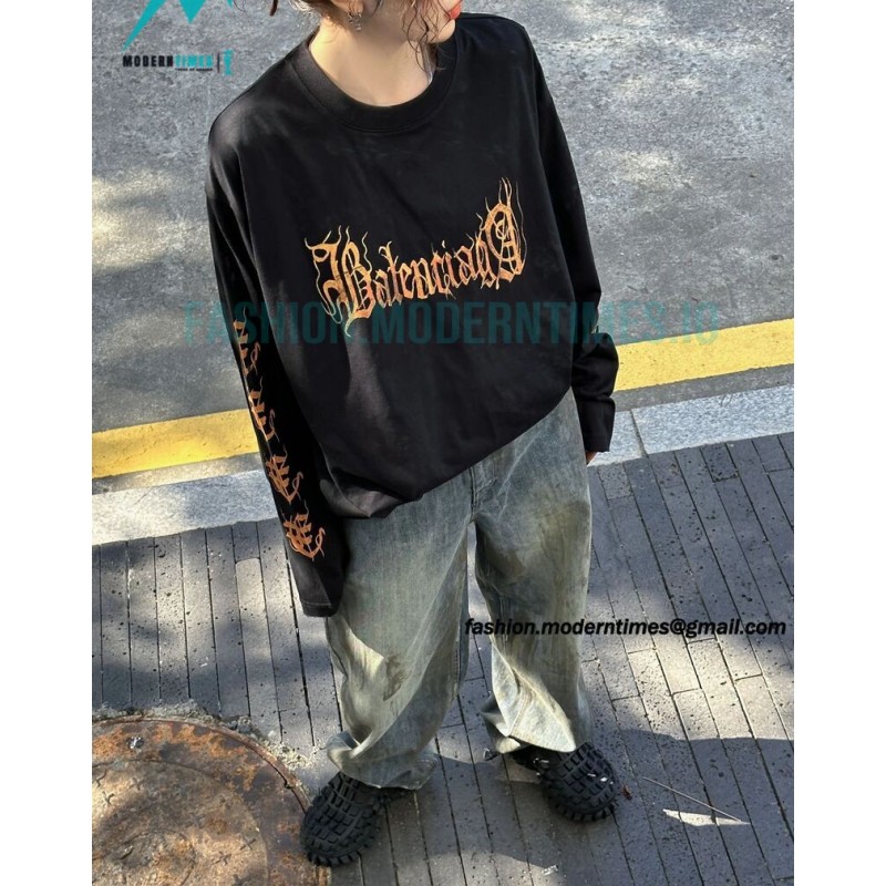 Balenciaga - 23FW Mud Dyed Sanskrit Base Long Sleeve T-shirt Balenciaga - 23FW Mud Dyed Sanskrit Base Long Sleeve T-shirt