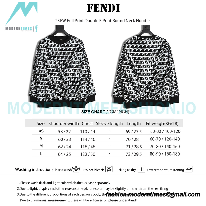 Fendi - 23FW Full Print Double F Print Round Neck Hoodie Fendi - 23FW Full Print Double F Print Round Neck Hoodie