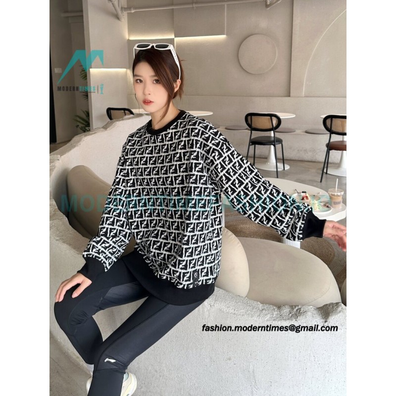 Fendi - 23FW Full Print Double F Print Round Neck Hoodie Fendi - 23FW Full Print Double F Print Round Neck Hoodie