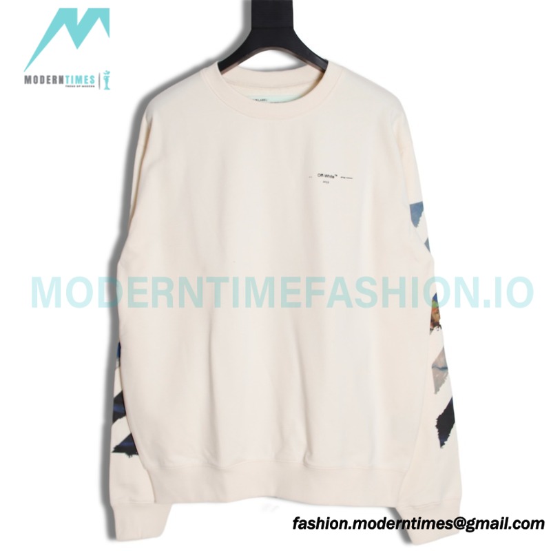 Off White - Monet Oil Painting Printed Crew-neck Hoodie Off White - Monet Oil Painting Printed Crew-neck Hoodie