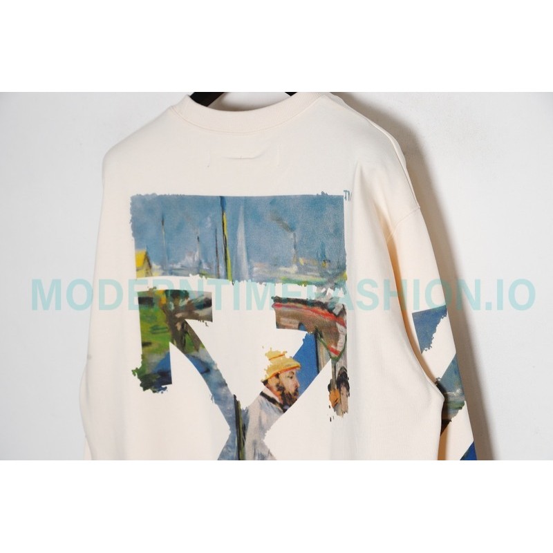 Off White - Monet Oil Painting Printed Crew-neck Hoodie Off White - Monet Oil Painting Printed Crew-neck Hoodie