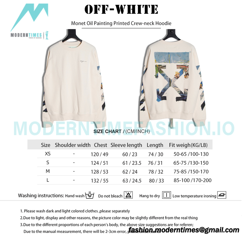 Off White - Monet Oil Painting Printed Crew-neck Hoodie Off White - Monet Oil Painting Printed Crew-neck Hoodie