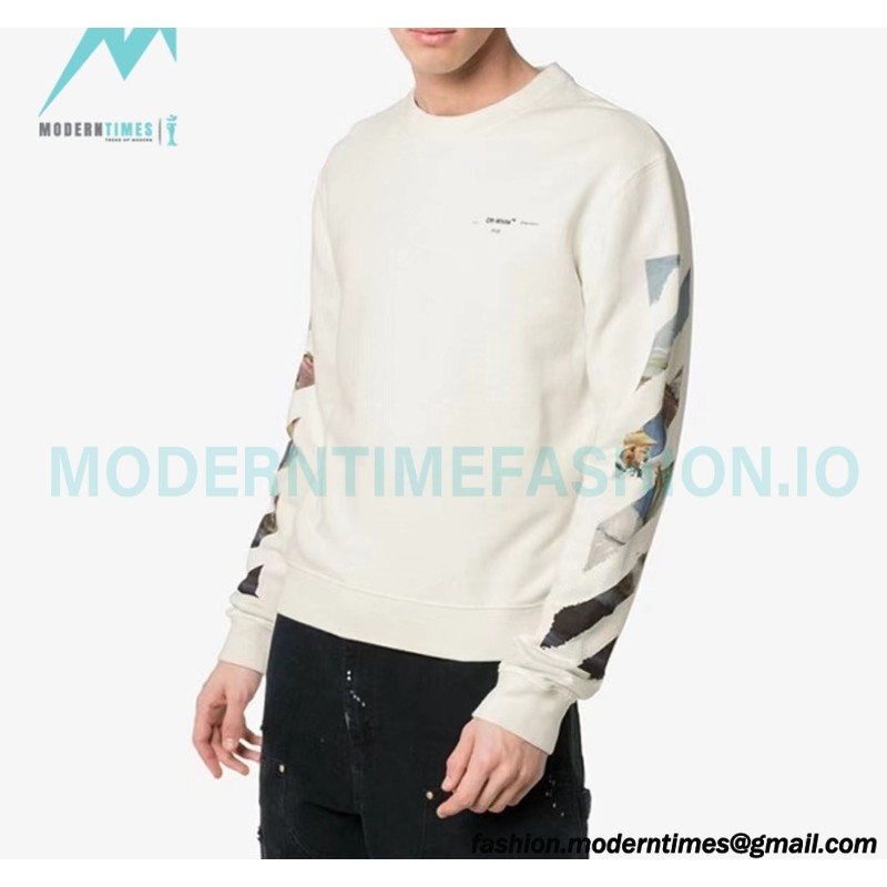 Off White - Monet Oil Painting Printed Crew-neck Hoodie Off White - Monet Oil Painting Printed Crew-neck Hoodie