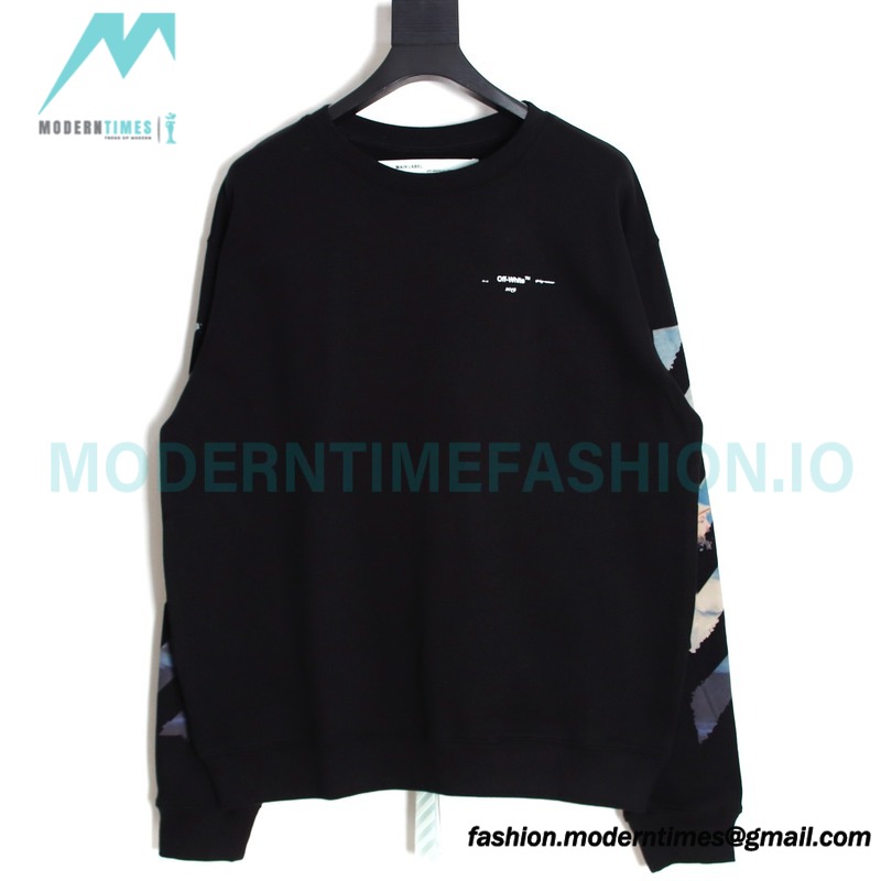 Off White - Monet Oil Painting Printed Crew-neck Hoodie Off White - Monet Oil Painting Printed Crew-neck Hoodie