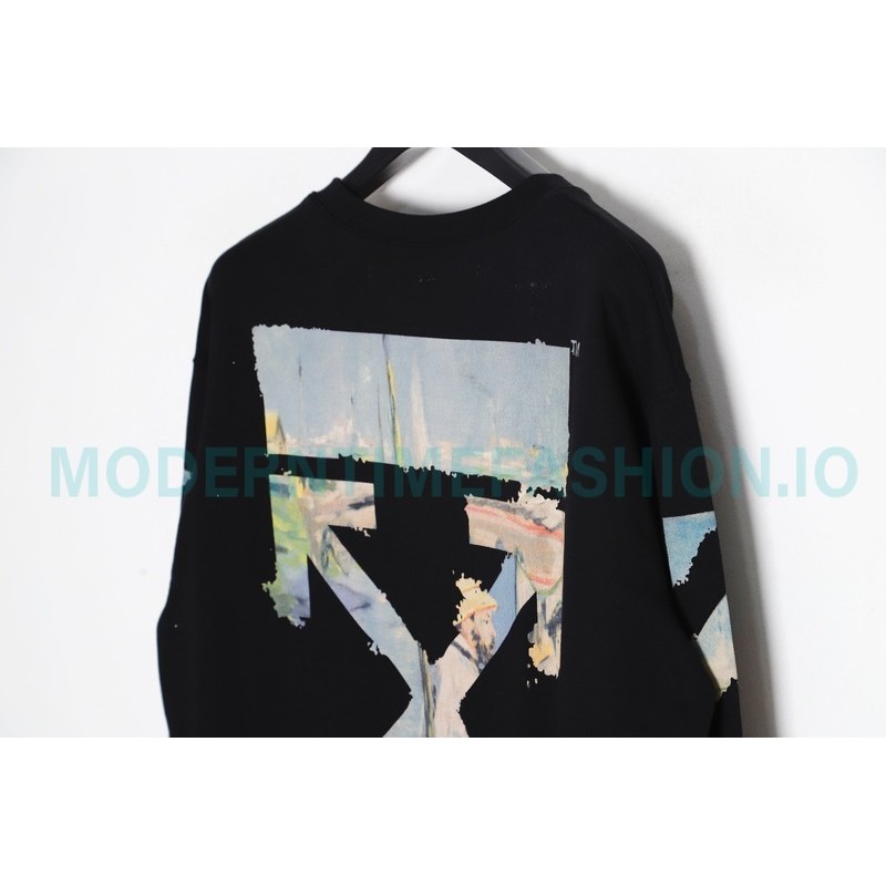 Off White - Monet Oil Painting Printed Crew-neck Hoodie Off White - Monet Oil Painting Printed Crew-neck Hoodie