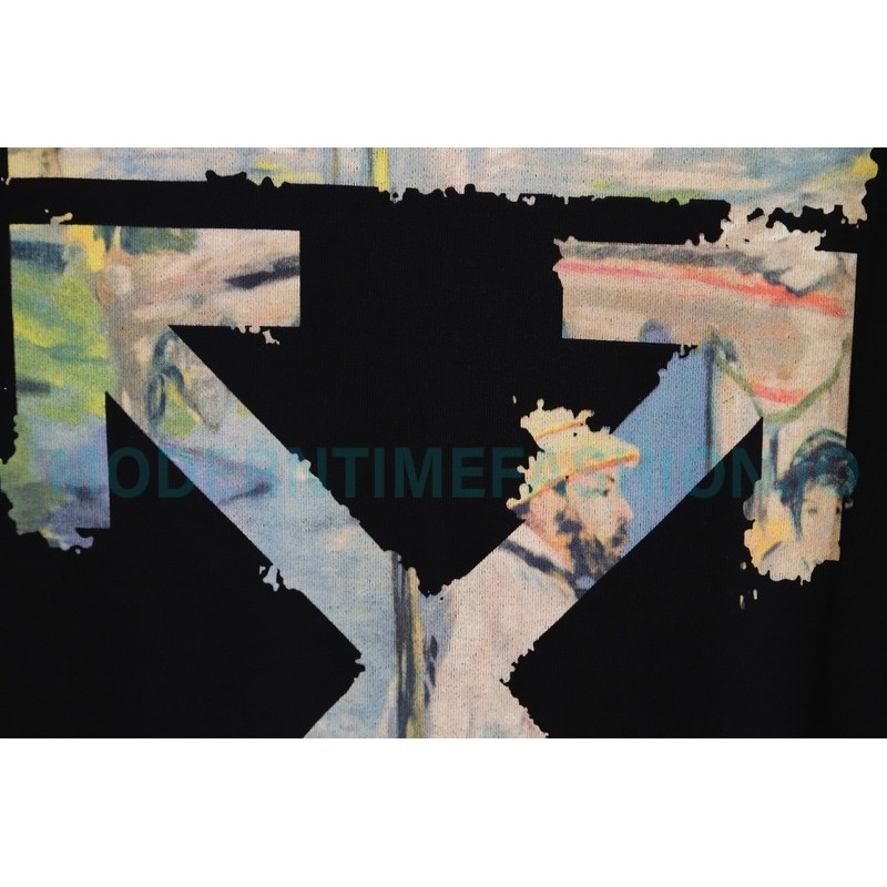 Off White - Monet Oil Painting Printed Crew-neck Hoodie Off White - Monet Oil Painting Printed Crew-neck Hoodie