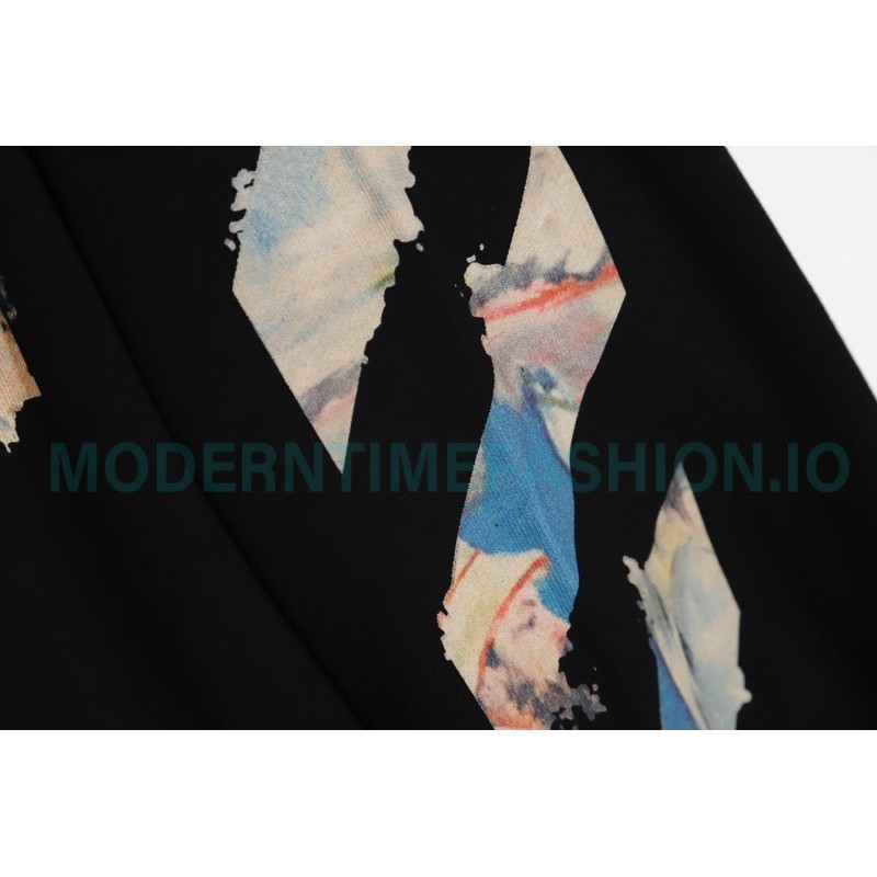 Off White - Monet Oil Painting Printed Crew-neck Hoodie Off White - Monet Oil Painting Printed Crew-neck Hoodie