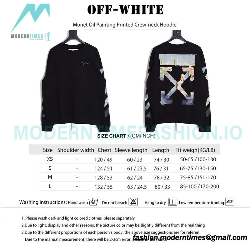 Off White - Monet Oil Painting Printed Crew-neck Hoodie Off White - Monet Oil Painting Printed Crew-neck Hoodie