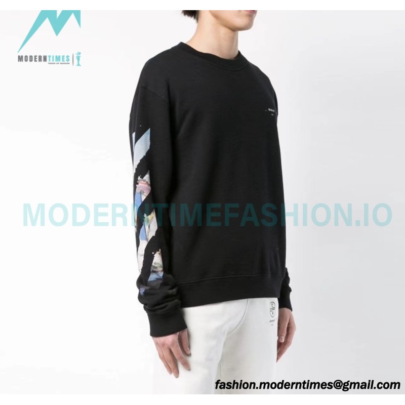 Off White - Monet Oil Painting Printed Crew-neck Hoodie Off White - Monet Oil Painting Printed Crew-neck Hoodie