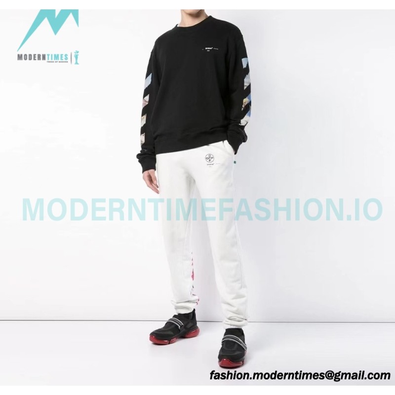 Off White - Monet Oil Painting Printed Crew-neck Hoodie Off White - Monet Oil Painting Printed Crew-neck Hoodie